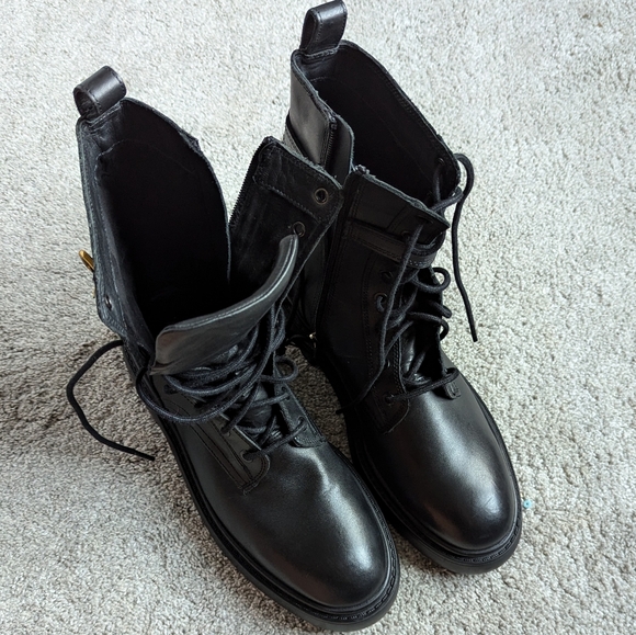 New Zara laced up leather ankle boots with buckle chunky sole - Picture 9 of 10